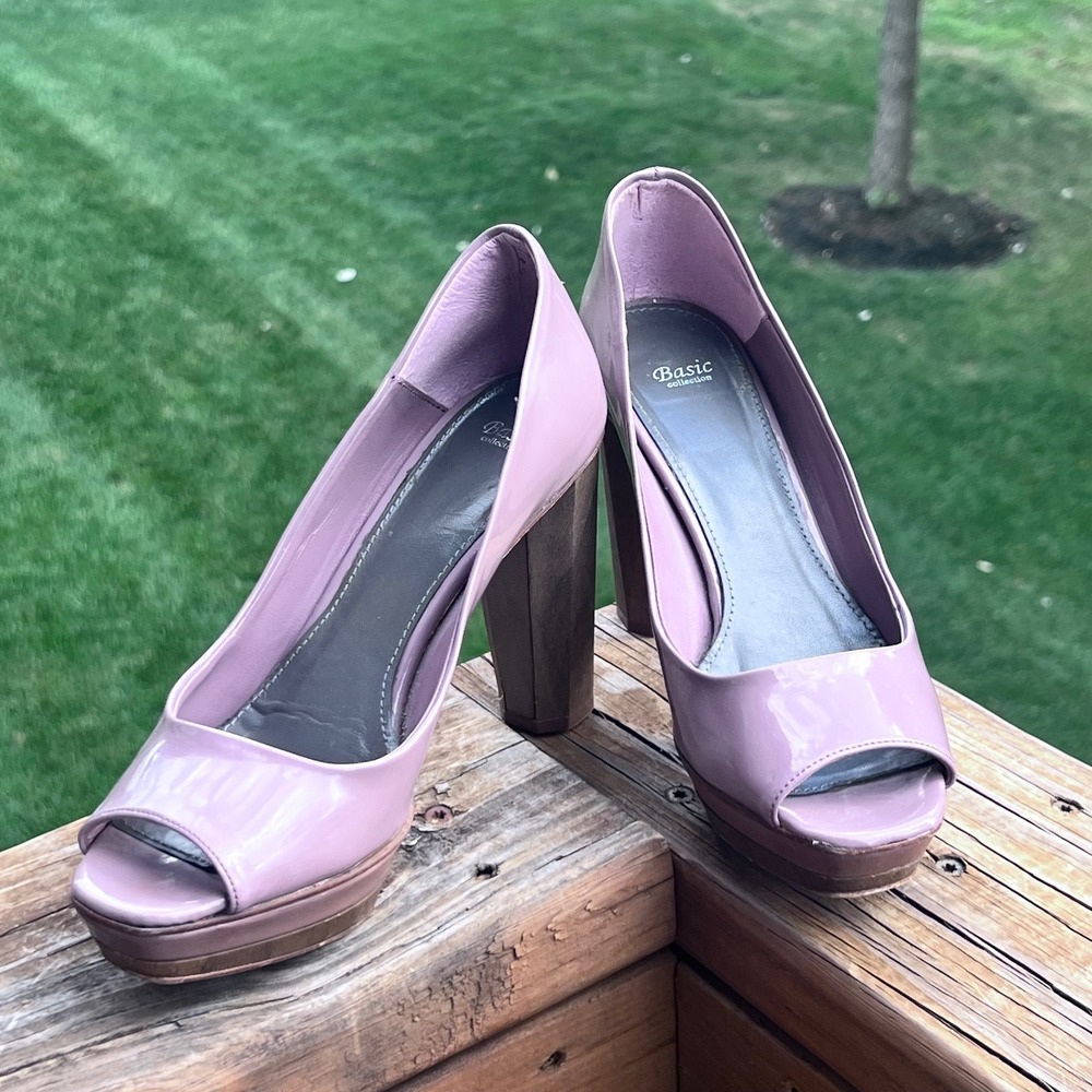Zara Basic Collection Lilac‎ Patent Leather Peep Toe Platform Heels